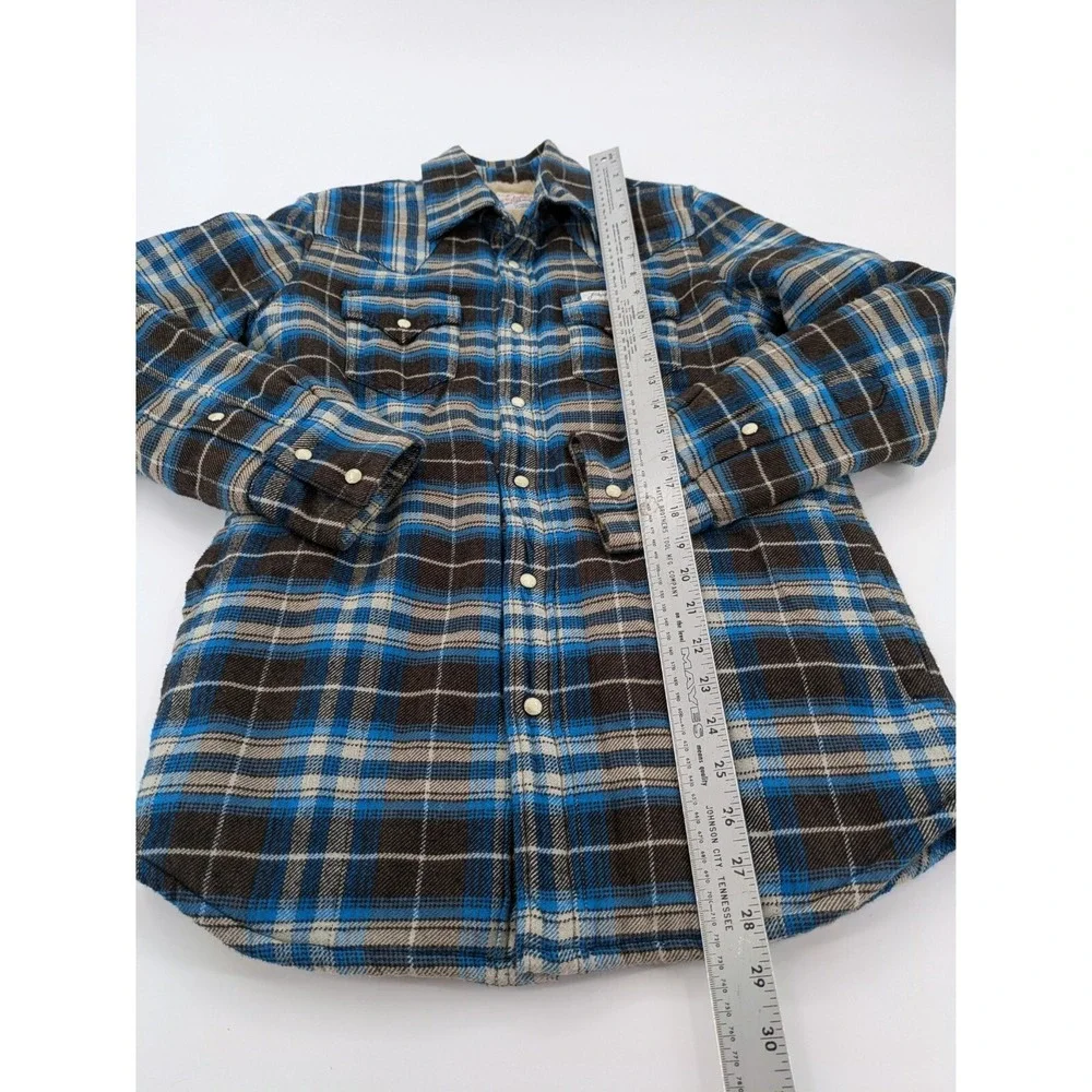 True Religion Sherpa Lined Flannel Shirt Jacket Blue Plaid Western Pearl Snap XS